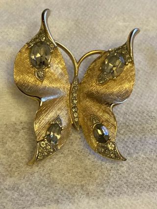 Vintage Alfred Philippe Crown Trifari Gold Tone Rhinestone Butterfly Pin Brooch