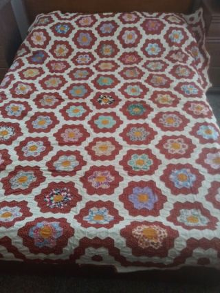 Antique Hand Made Great Color Quilt Size 82 X 86 Inches Approximately