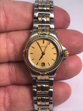 Authentic Gucci 9040l Date Stainless & Gold Plated Quartz Women 