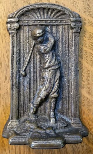 Antique Solid Bronze Golfer Bookend Golf Art Deco Doorstop Vintage