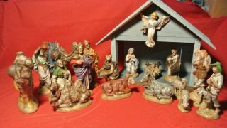 Vintage Atlantic Mold 19 Pc.  Hand Painted Ceramic Nativity Set With Stable