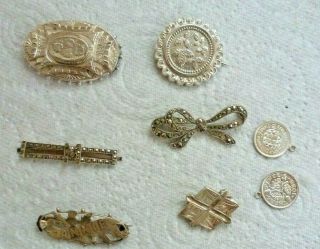 Six Victorian Vintage Marked And Unmarked Sterling Silver Brooches Need Pins