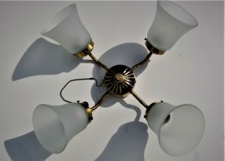 Hunter Fan Light Kit - Antique Brass Fitter W/ 4 Large Frosted Glass Shades