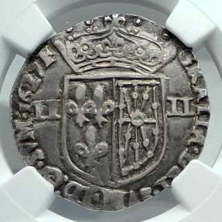 1627 France King Louis Xiii 1/4 Ecu Antique Silver French Coin Ngc Au 53 I77826