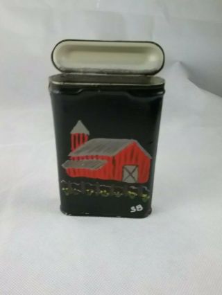 Vintage Prince Albert Tobacco Tin With Hand Painted With Barn Scene