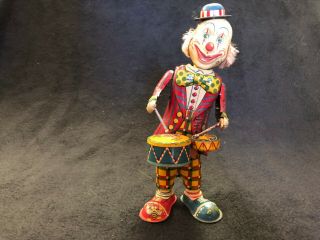 Vintage Shan Collectible Tin Toy - Clown With Drums