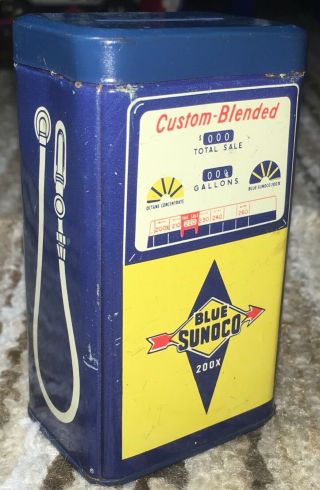 Sunoco Gas & Oil Tin Container 1960’s Coin Bank Oil Tin Can Vtg Old Fun