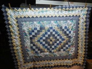 Estate Vintage Finished Patchwork Quilt/wall Hanging Hand Sewn 50 " X 60 "