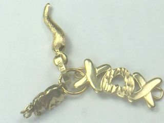 Vintage 10k Yellow Gold Set Of 3 Charms Lucky Horn,  Elephant,  Xoxo 1.  4gm