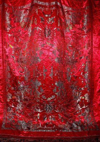 VNTG Chinese KESI K ' O - SSU Woven Red Silk Brocade Pictorial Textile Panel Bedspre 2