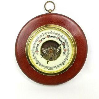 Vintage Barometer Made In Germany Brass Metal Gears Cherry Wood Decor Weather