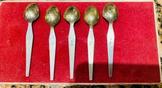 Vintage Set Of 5 Russian 875 Silver With Gold Gilded Tea Spoons