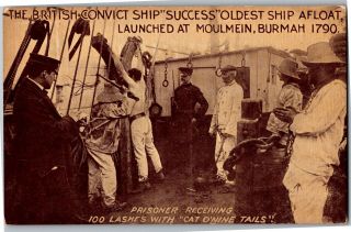 British Convict Ship Success,  100 Lashes Cat O Nine Tails Vintage Postcard O04