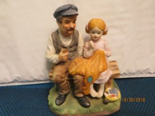 Vintage Lefton China Old Man & Young Girl On Bench Figurine - 7854