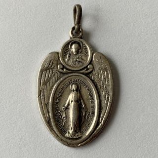 Vintage Sterling Silver Miraculous Medal Religious Catholic Pendant 1830
