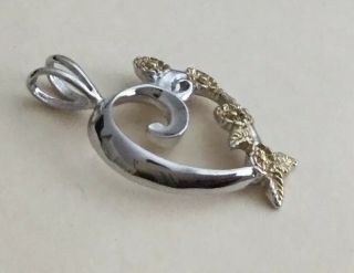 Vintage Two Tone Sterling Silver 925 Floral Heart Pendant P54 2