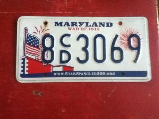 License Plate Tag Vintage Maryland 8 Cd 3069 War Of 1812 American Flag Rustic