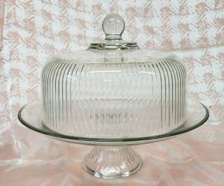 Vintage Anchor Hocking Cake Pedestal Stand Punch Bowl Heavy Ribbed Glass