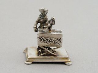 Unusual Antique German Silver Miniature Novelty Figurine Organ Grinder & Monkey
