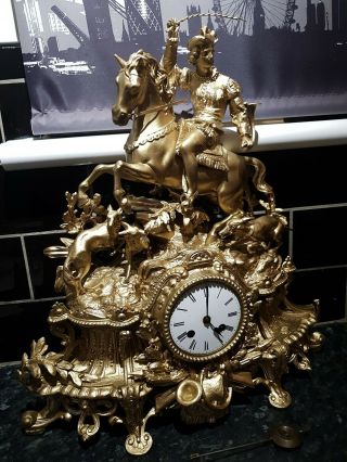 Large Ornate Victorian,  Antique Heavy French Spelter Mantle Clock,  Stunning,