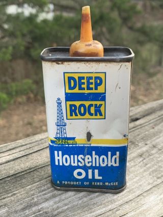 Vintage Deep Rock Household Handy Oiler 4 Oz Metal Oil Can Gas Sign - Empty