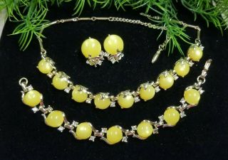 Vintage Coro Sign Necklace,  Bracelet & Earrings Set Yellow Moonglow Thermoset