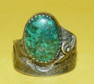Vtg Fred Harvey Era Native Navajo Sterling Silver Turquoise Ring Size 8 Signed