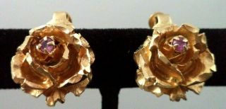 Rare Vintage Estate Signed Vendome Rhinestone Flower 3/4 " Clip Earrings G920i