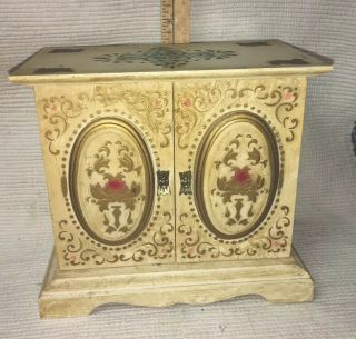 Vintage Japan Wood Jewelry Chest Box 3 Drawers Raindrops Falling On My Head