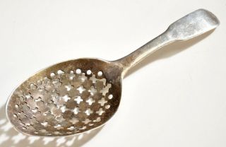 - 19th.  English Georgian Silver Tea Caddy Spoon - Strainer
