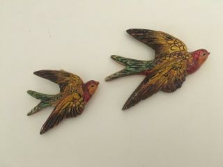 Vintage Chalk Ware Hand Painted Flying Wall Birds Swallows 1950 