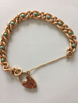 Heavy Antique 9ct Gold Bracelet With Turquoise Stones.