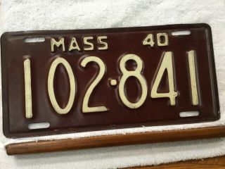 Large Rare Vintage 1940 All Mass License Plate (102 - 841)