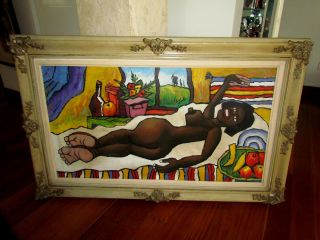 Huge Antique Oil Painting Canvas Blackamoor African American William H Johnson