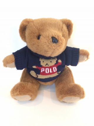 Vintage Ralph Lauren 1997 Jointed Polo Bear Stuffed Animal Knit Sweater 15 In.