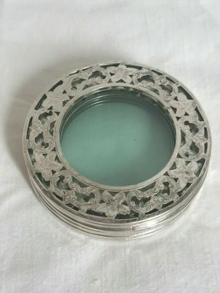 Six Sterling Over Glass Coasters By Webster.  3 " Diameter.  Early 20th Century