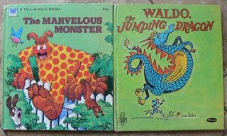 2 Vintage Whitman Tell - A - Tale Books Waldo The Jumping Dragon,  Marvelous Monster