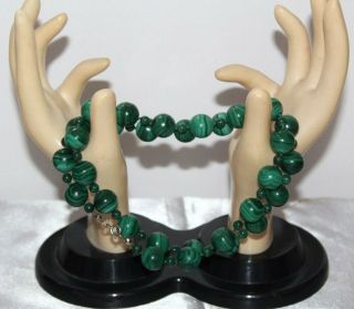 ANTIQUE ART DECO MALACHITE HAND KNOTTED BEADED OPULENT LOVELY NECKLACE NS3 2