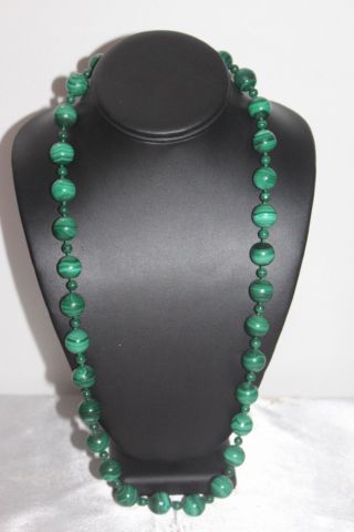 ANTIQUE ART DECO MALACHITE HAND KNOTTED BEADED OPULENT LOVELY NECKLACE NS3 3