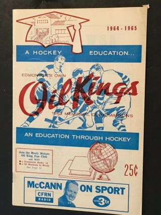 Edmonton Oil Kings Vs Regina Pat Hockey Game Program 1964 - 65 Junior Ace Bailey