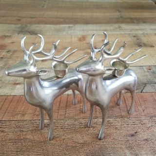 Silver Plated Stag Deer Candle Holders Elk Reindeer Set Of 2 Vintage 7.  5 "