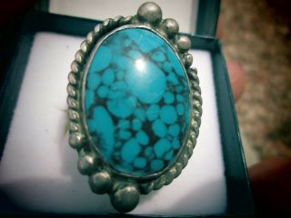 Vintage Old Pawn Spider Web Turquoise Ring Bisbee? Size 8.  5 Unisex