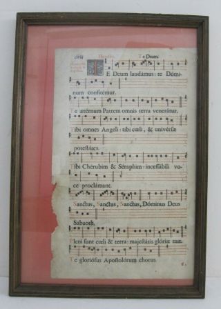 Antique C.  1600s / 1700s Latin Sheet Music In Mid Century Vintage Frame 15x22