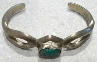 Vintage Sterling Silver Tribal Cuff Bracelet Turquoise Stone 20gr 5 " Inside Meas