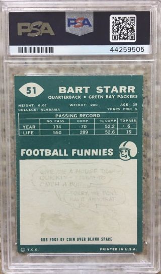 1960 Topps PSA 8 51 Bart Starr (HOF) - Green Bay Packers - and Centered 2