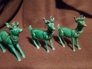 3 Vintage Lefton Reindeer Figurines Green Holly Berry Japan Tags