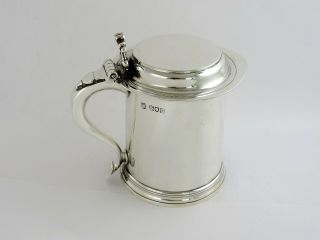 Magnificent Silver Pint Tankard,  London 1905 Beer Mug With Hinged Cover 431g