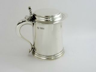 Magnificent SILVER PINT TANKARD,  London 1905 BEER MUG with HINGED COVER 431g 2