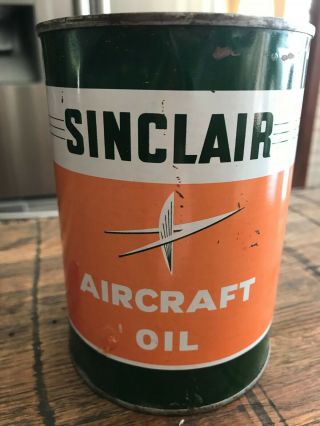 Vintage Sinclair Aircraft Aviation Motor Oil Can Full 1 Quart