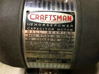 Vintage Craftsman 1/2 Hp Motor 3450 rpm dual shaft switch well from saw 3